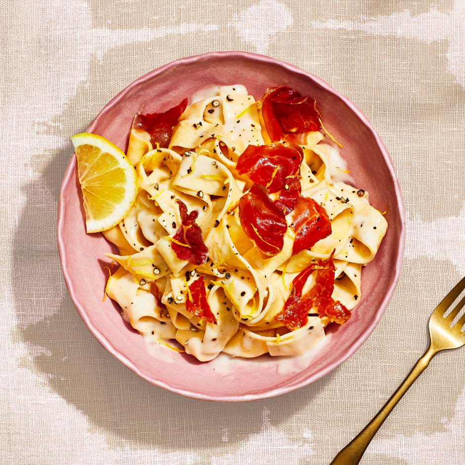 Creamy Lemon Fettuccine With Crispy Prosciutto